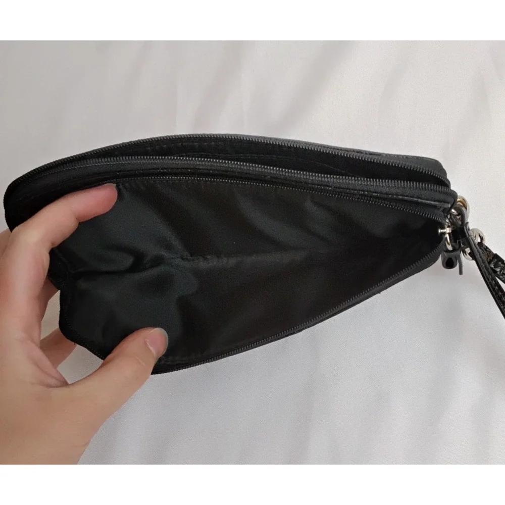 Coach Donegal Double Zip Medium Wristlet Black/White Leather Trim #J5867
